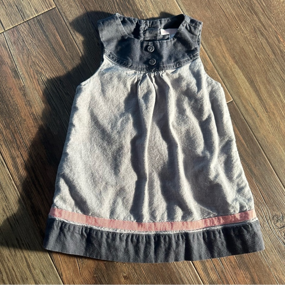 Janie and Jack gray and pink baby girl dress 6-12 months summer casual LINED